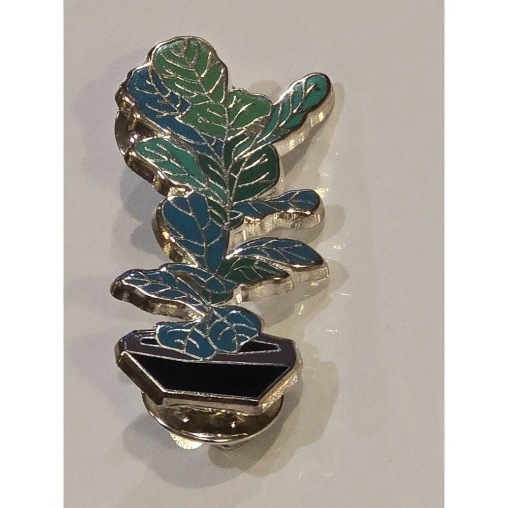 Fiddle Leaf Fig Enamel Lapel Pin Potted Houseplant Plant Lover Gold Tone #1366